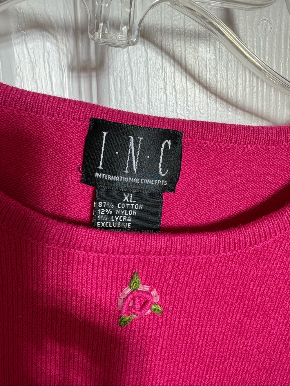 INC International Concepts Hot Pink Short Sleeve Tee with Embroidered Motifs - Picture 4 of 4